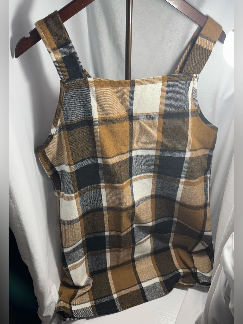 SHEIN Plaid Sleeveless Tunic in fall shades, Black & Cream